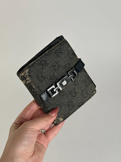 Vintage Gucci Monogram Wallet black gray Jackie