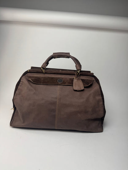 Vintage Fendi Roma Suede Leather Travel Bag Brown