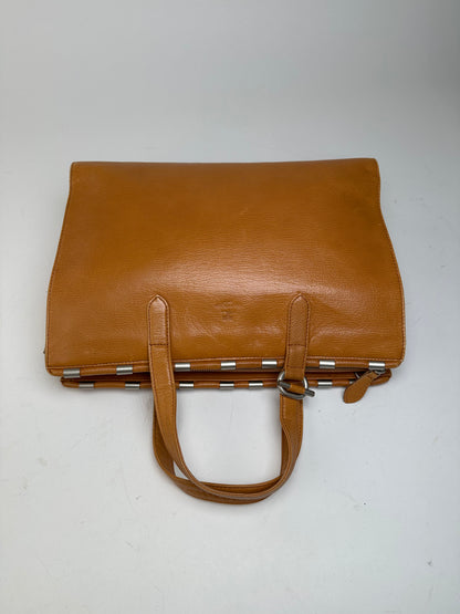 Courreges Tan Leather Tote Bag with Silver-tone Hardware