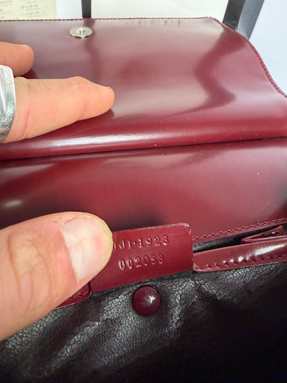 Vintage Gucci Structured Patent Canvas Top-Handle Bag c. 1998 Burgundy