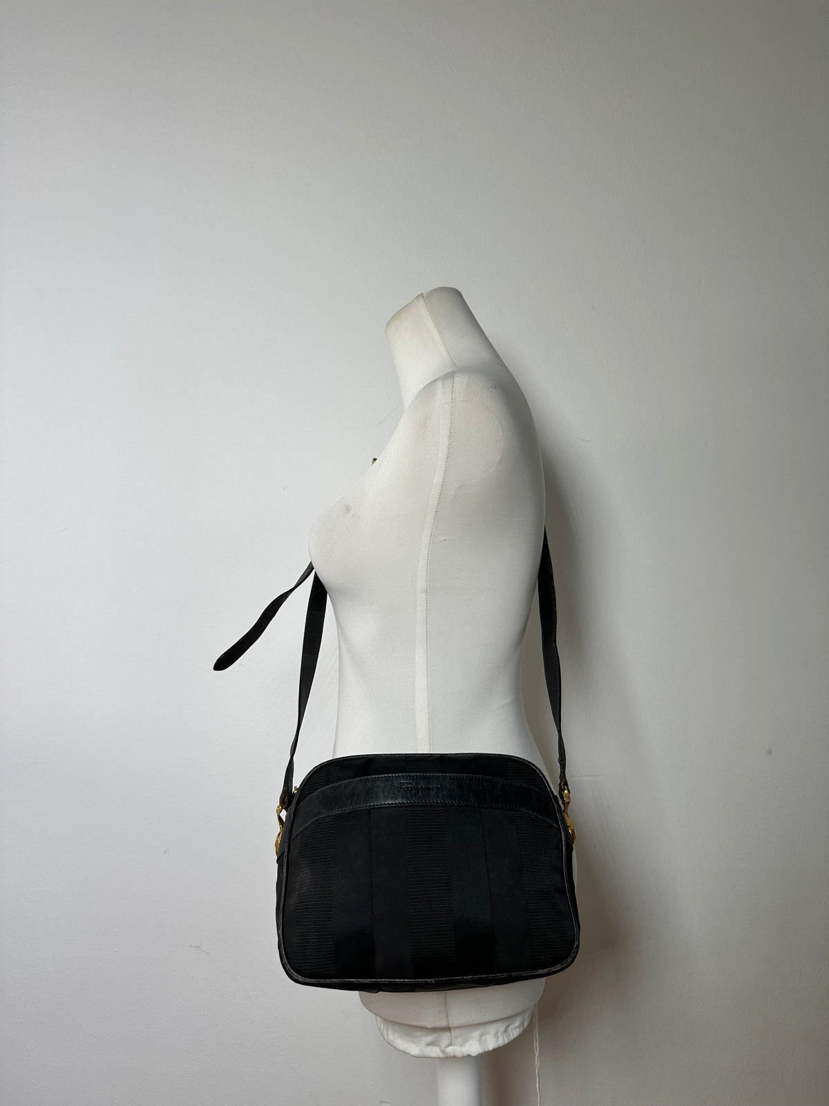 Vintage Ferragamo Flap Crossbody Bag Late 1990s Black Gold