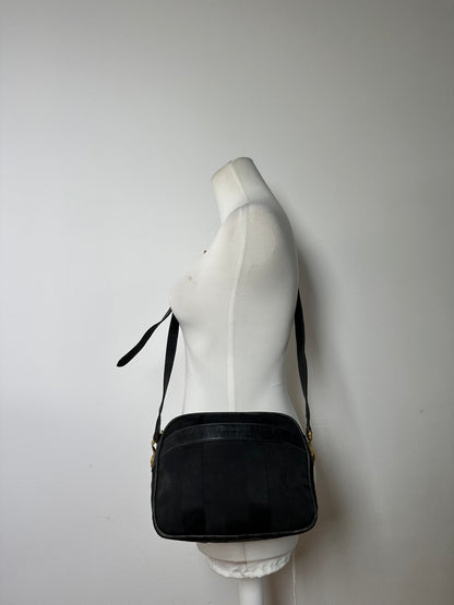 Vintage Ferragamo Flap Crossbody Bag Late 1990s Black Gold