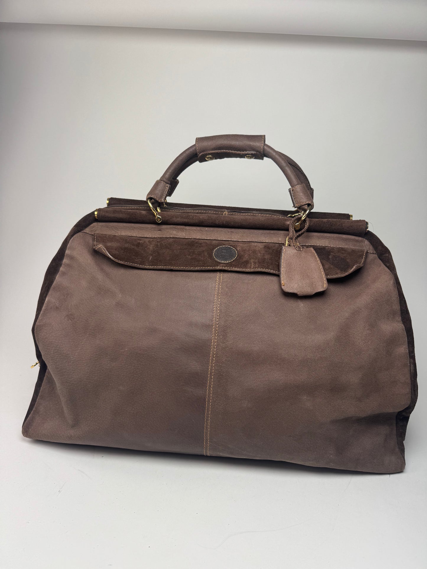Vintage Fendi Roma Suede Leather Travel Bag Brown