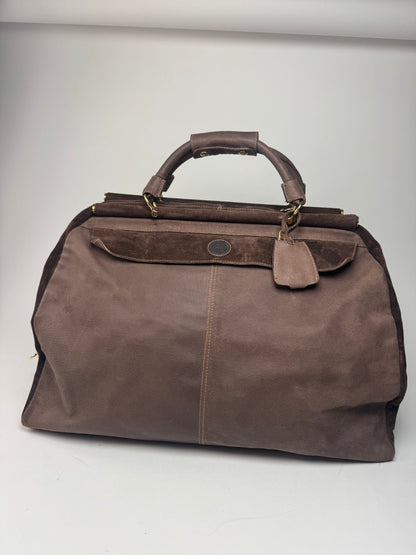 Vintage Fendi Roma Suede Leather Travel Bag Brown