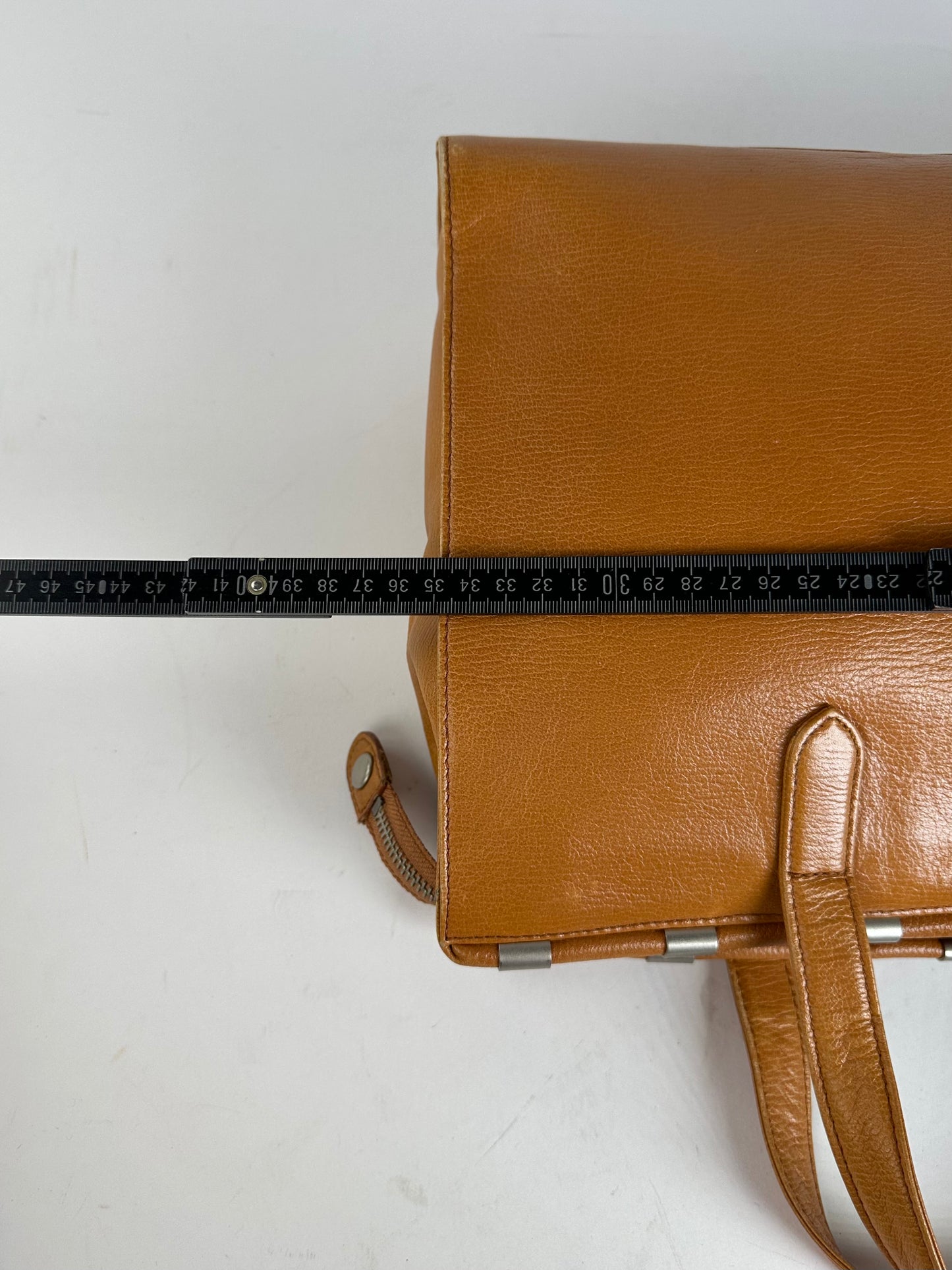 Courreges Tan Leather Tote Bag with Silver-tone Hardware