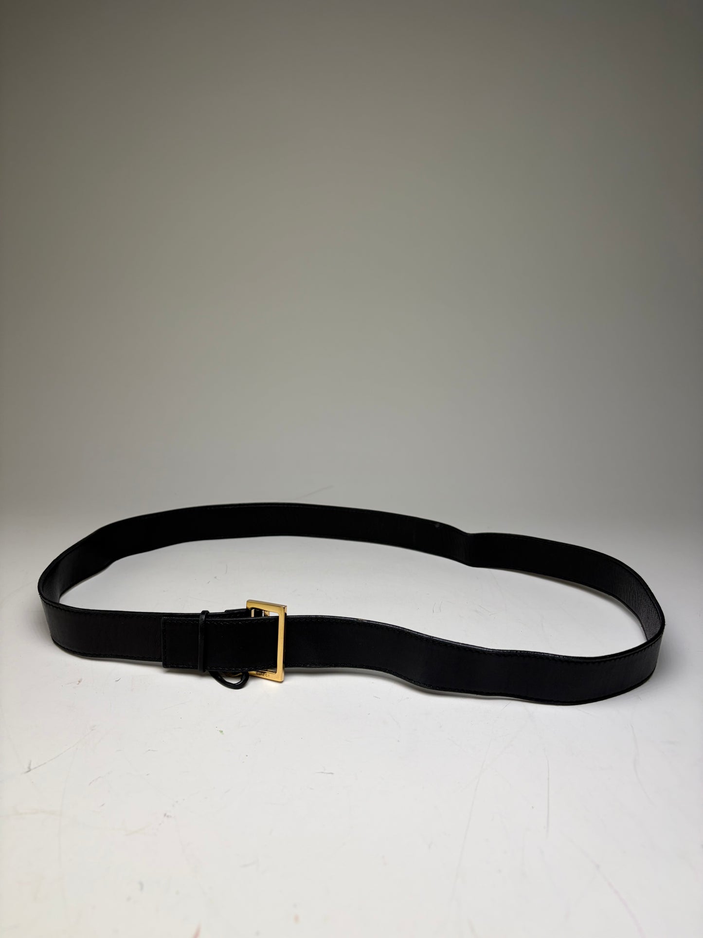 Vintage Gucci Leather Belt Black Gold Buckle