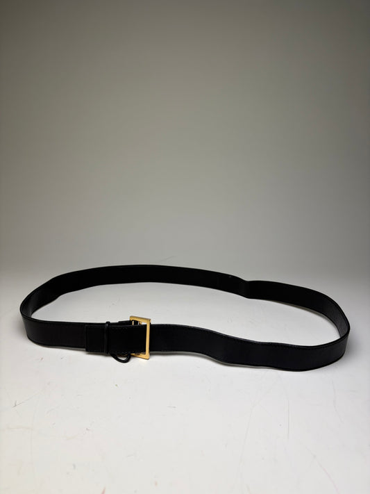 Vintage Gucci Leather Belt Black Gold Buckle