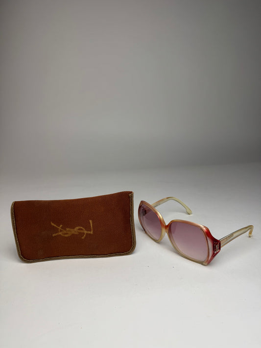 Vintage Yves Saint Laurent Oversized Sunglasses Beige Red