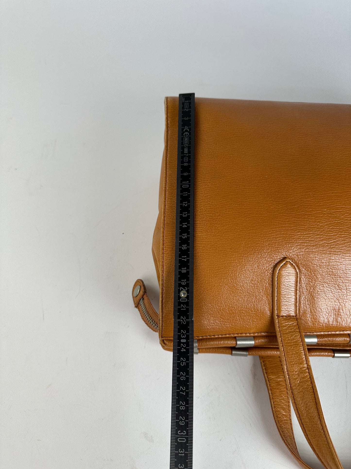 Courreges Tan Leather Tote Bag with Silver-tone Hardware
