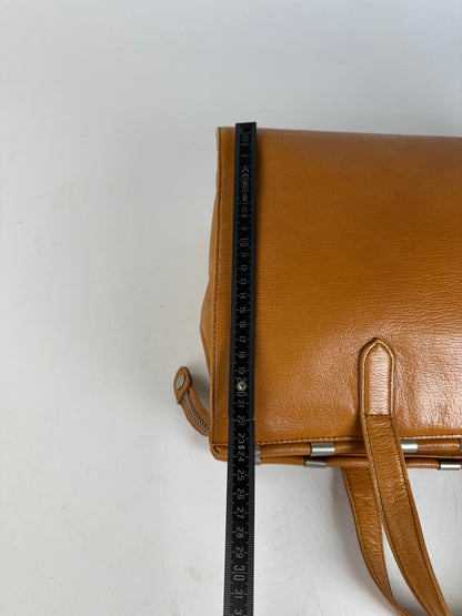Courreges Tan Leather Tote Bag with Silver-tone Hardware