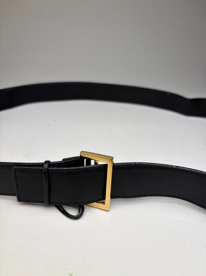 Vintage Gucci Leather Belt Black Gold Buckle