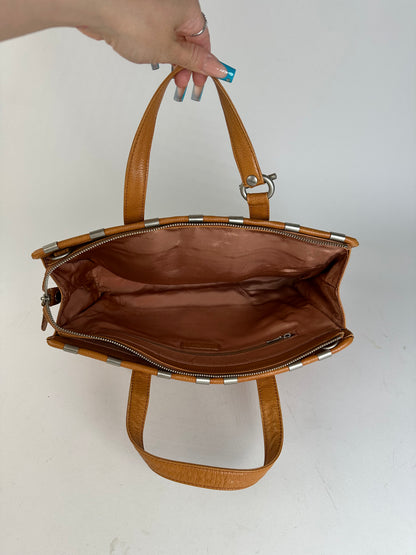 Courreges Tan Leather Tote Bag with Silver-tone Hardware