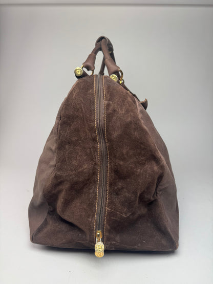 Vintage Fendi Roma Suede Leather Travel Bag Brown