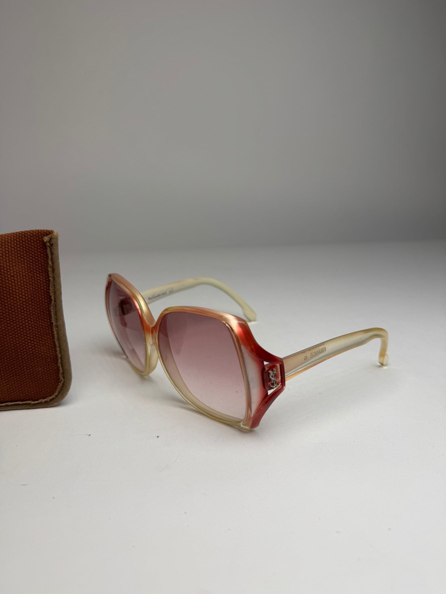 Vintage Yves Saint Laurent Oversized Sunglasses Beige Red