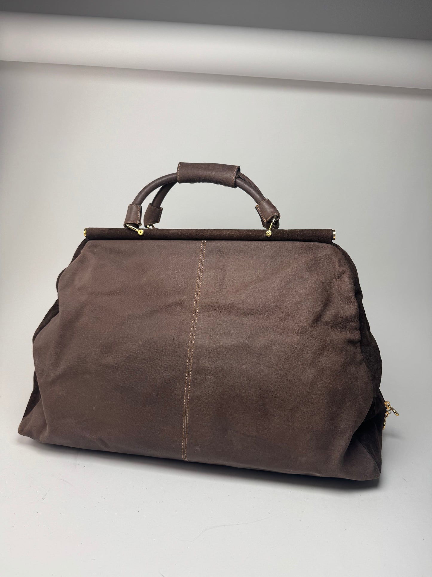 Vintage Fendi Roma Suede Leather Travel Bag Brown