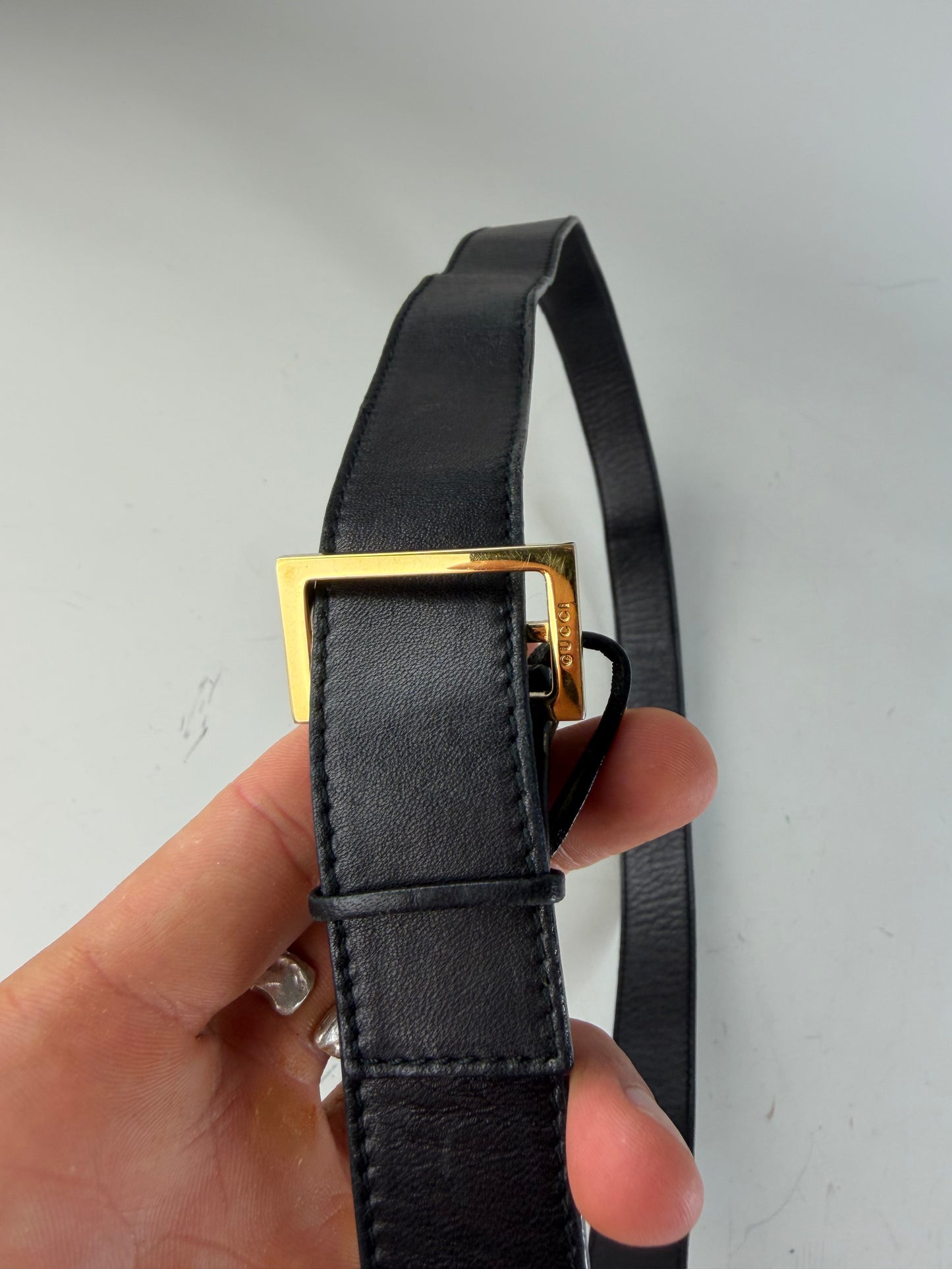 Vintage Gucci Leather Belt Black Gold Buckle