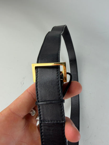Vintage Gucci Leather Belt Black Gold Buckle