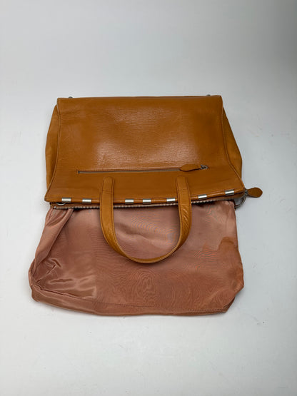 Courreges Tan Leather Tote Bag with Silver-tone Hardware
