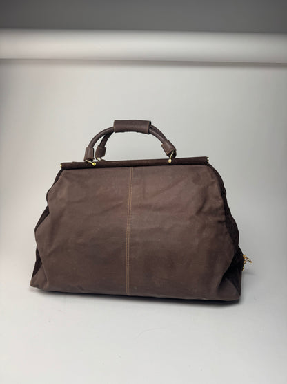 Vintage Fendi Roma Suede Leather Travel Bag Brown