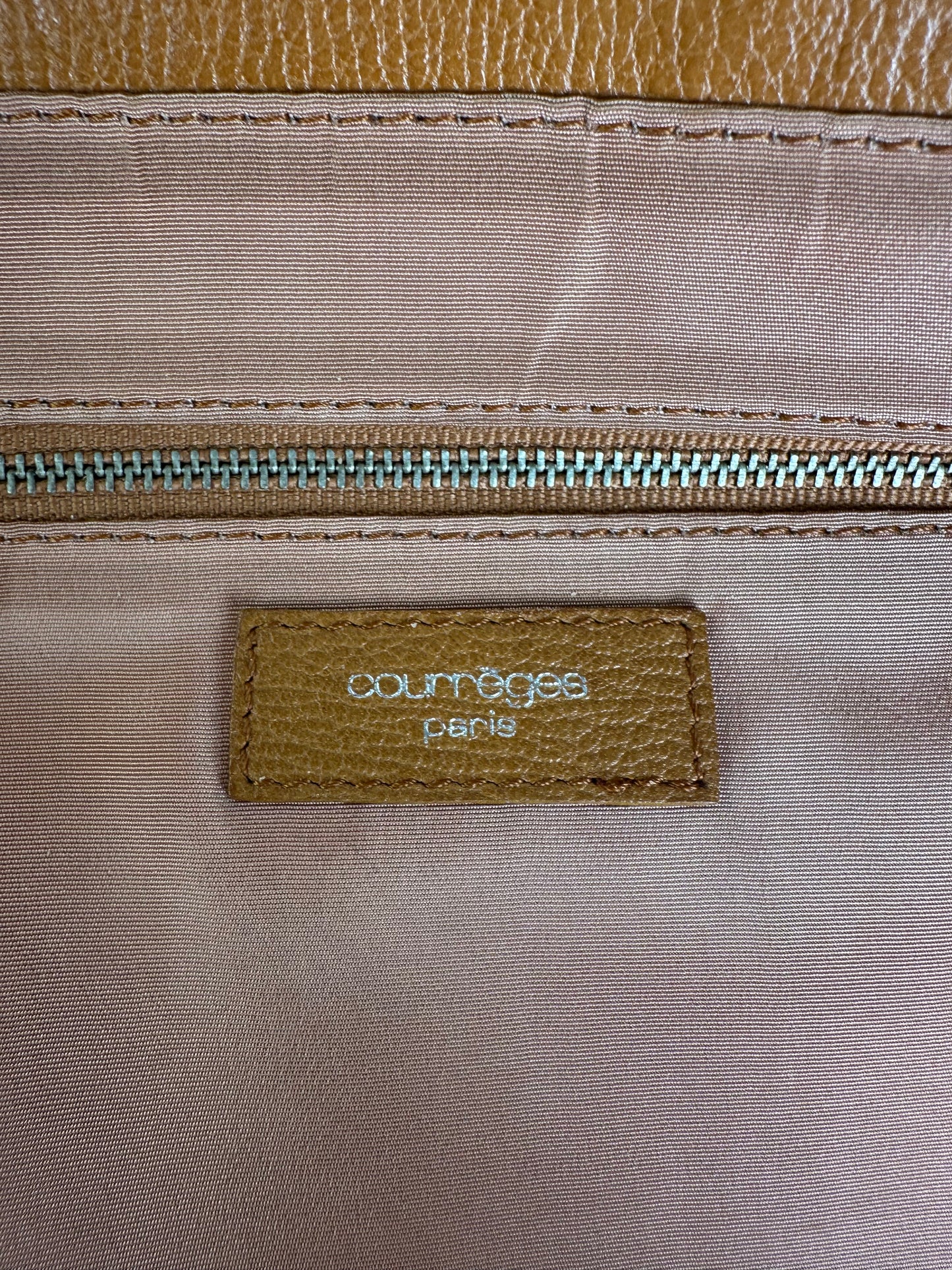Courreges Tan Leather Tote Bag with Silver-tone Hardware