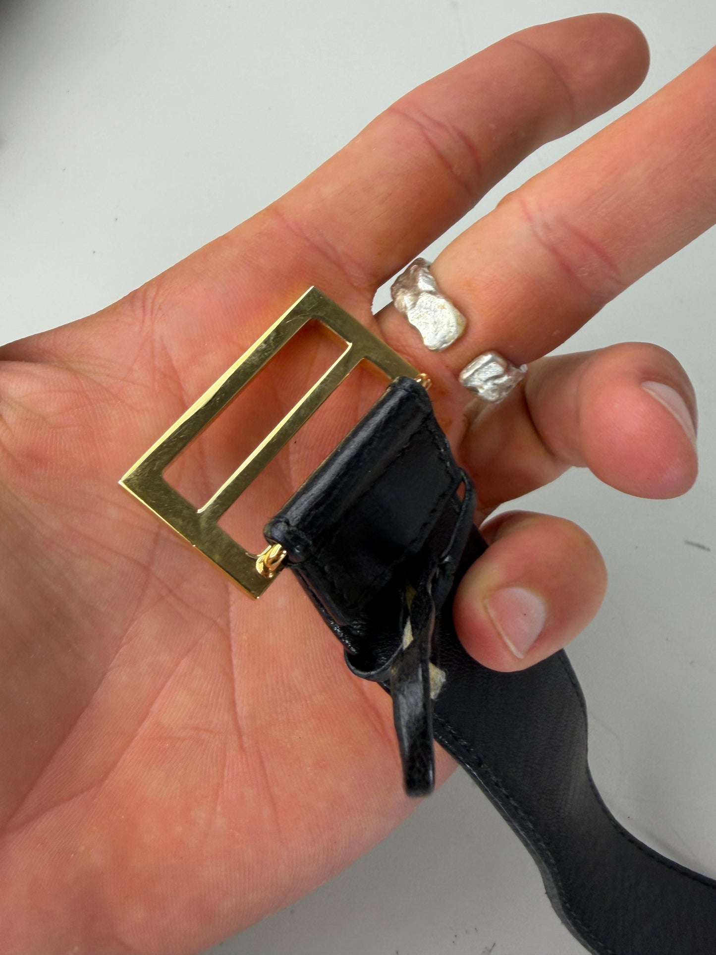 Vintage Gucci Leather Belt Black Gold Buckle
