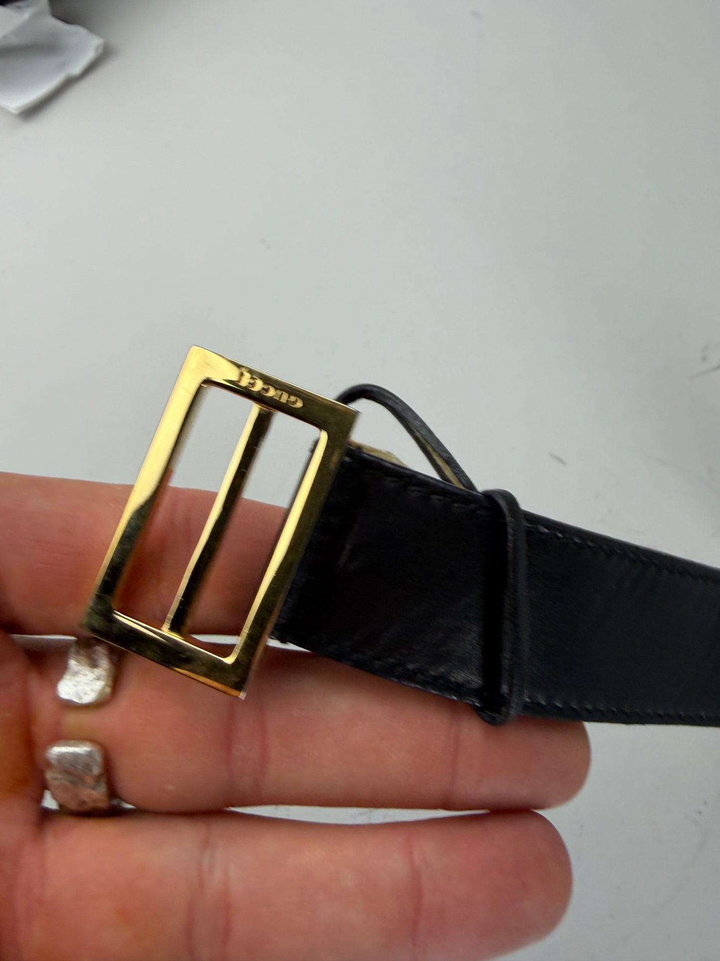 Vintage Gucci Leather Belt Black Gold Buckle