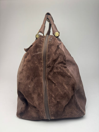 Vintage Fendi Roma Suede Leather Travel Bag Brown