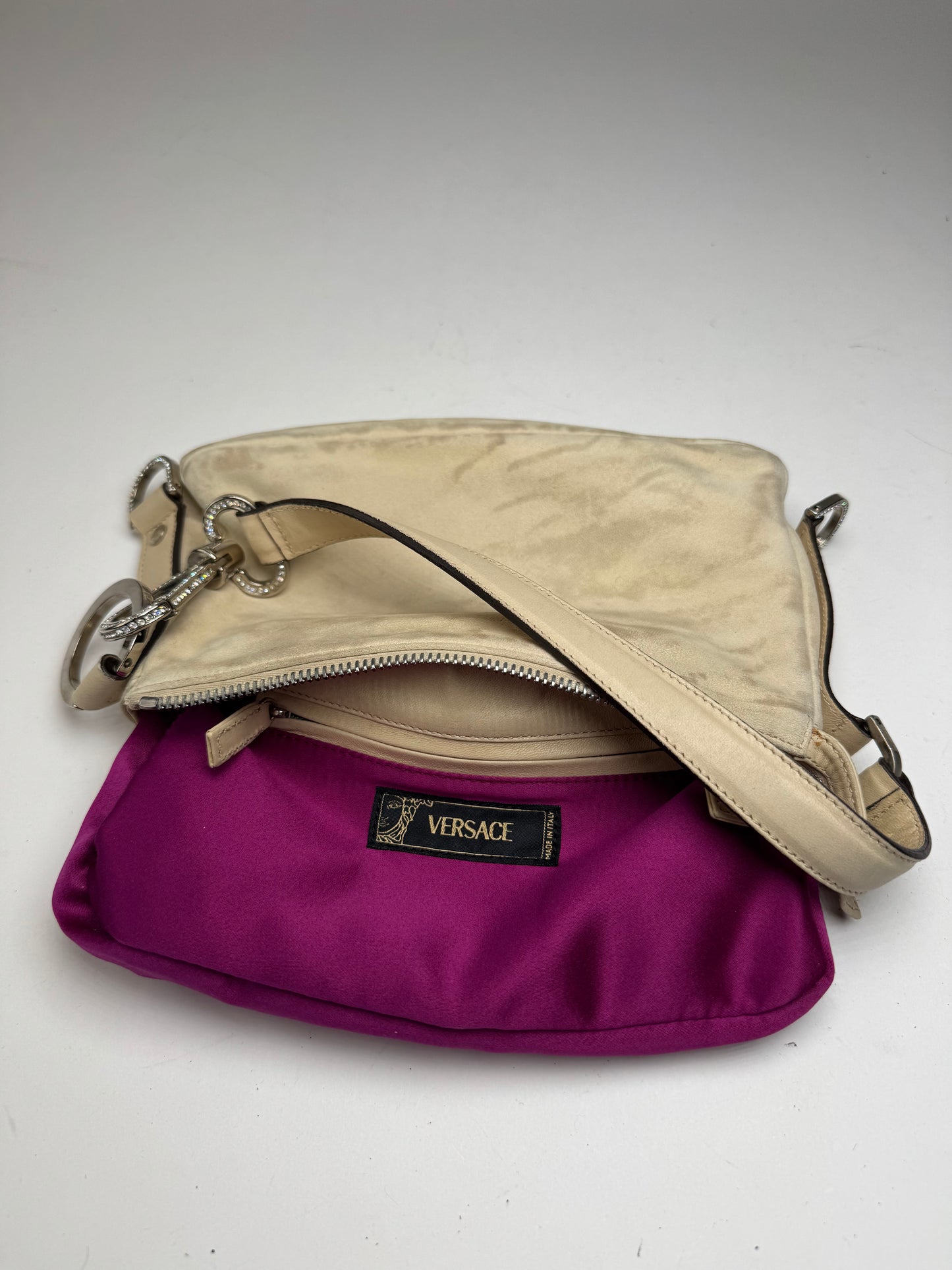 Vintage Versace suede bag beige pink