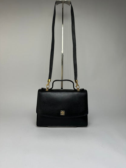 Vintage Givenchy 4G Logo Pebbled Leather Top-Handle Bag c. Late 1970s Black