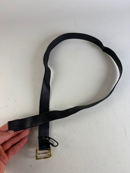 Vintage Gucci Leather Belt Black Gold Buckle