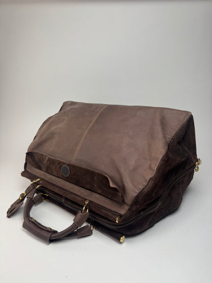 Vintage Fendi Roma Suede Leather Travel Bag Brown