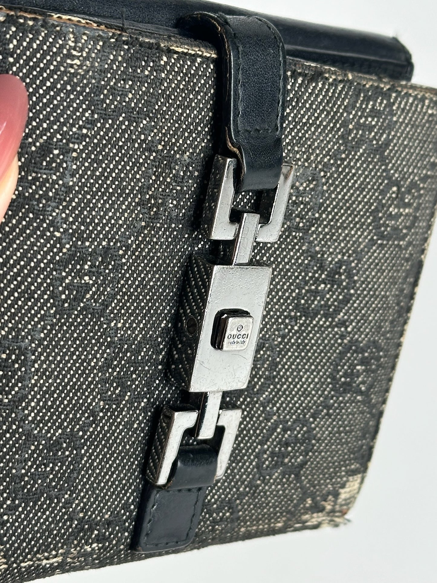 Vintage Gucci Monogram Wallet black gray Jackie