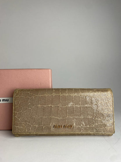 Vintage Miu Miu crocodile Emblossed Leather Wallet Brown