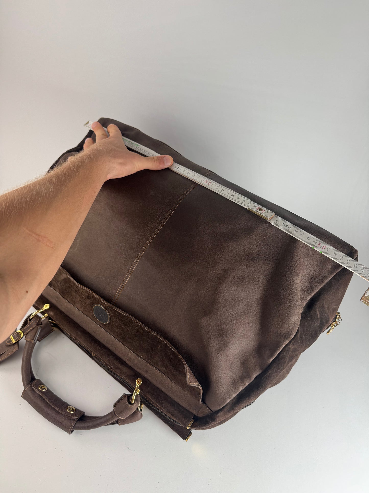 Vintage Fendi Roma Suede Leather Travel Bag Brown