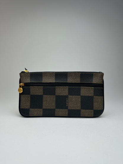 Porte-carte d'identité vintage Fendi en cuir noir marron