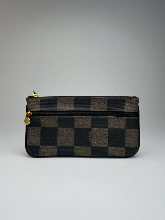 Porte-carte d'identité vintage Fendi en cuir noir marron