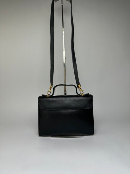 Vintage Givenchy 4G Logo Pebbled Leather Top-Handle Bag c. Late 1970s Black