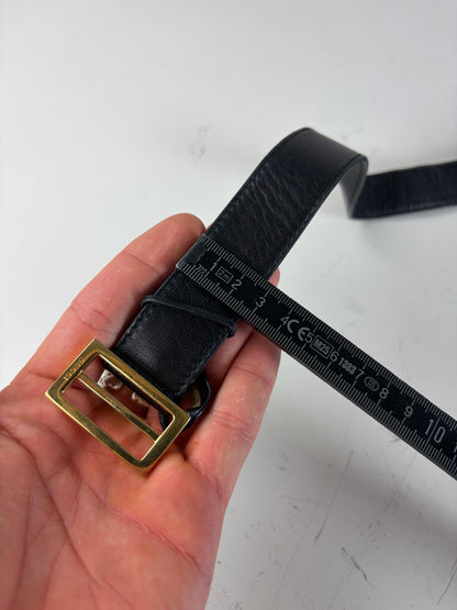 Vintage Gucci Leather Belt Black Gold Buckle