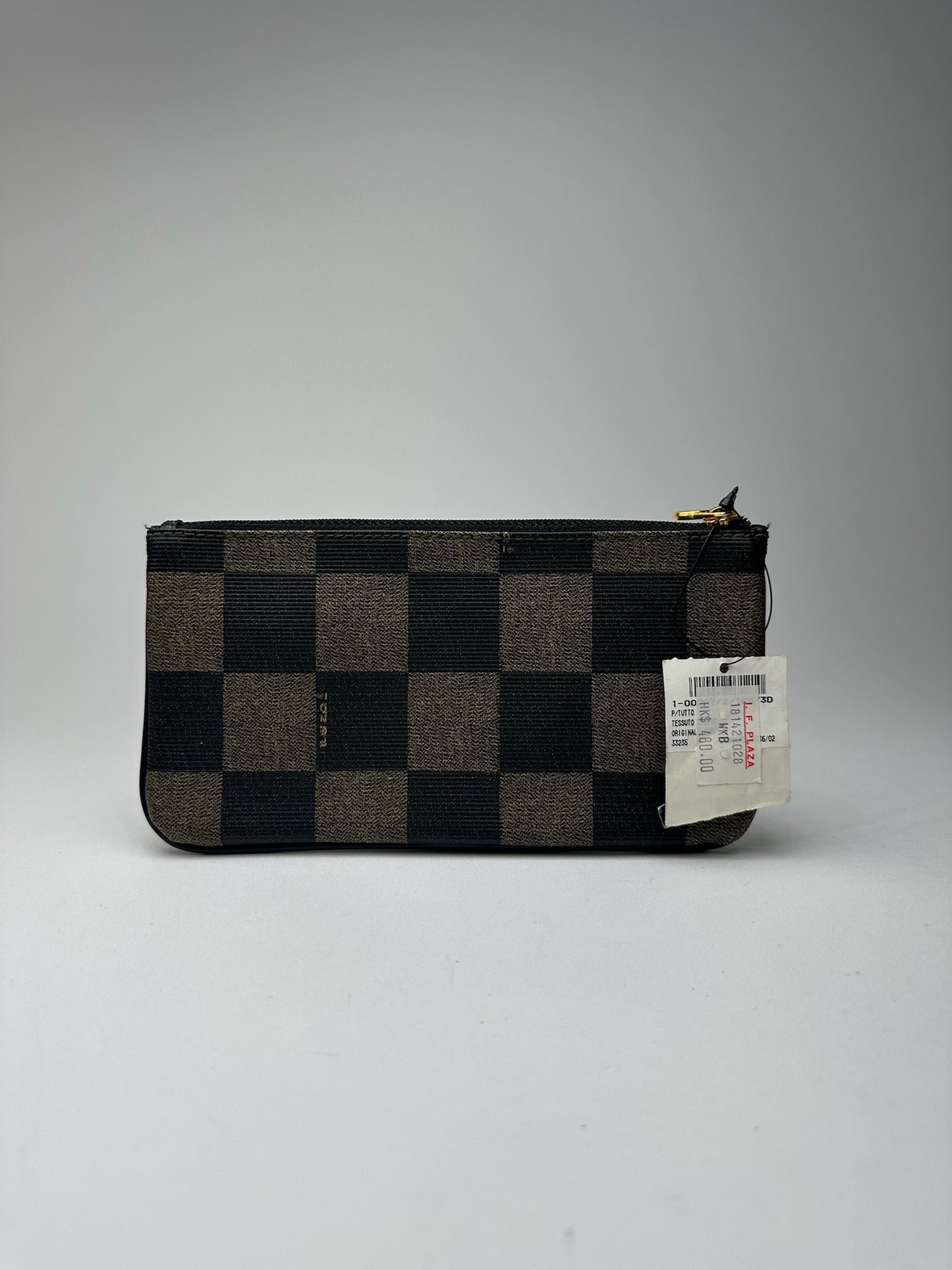 Porte-carte d'identité vintage Fendi en cuir noir marron