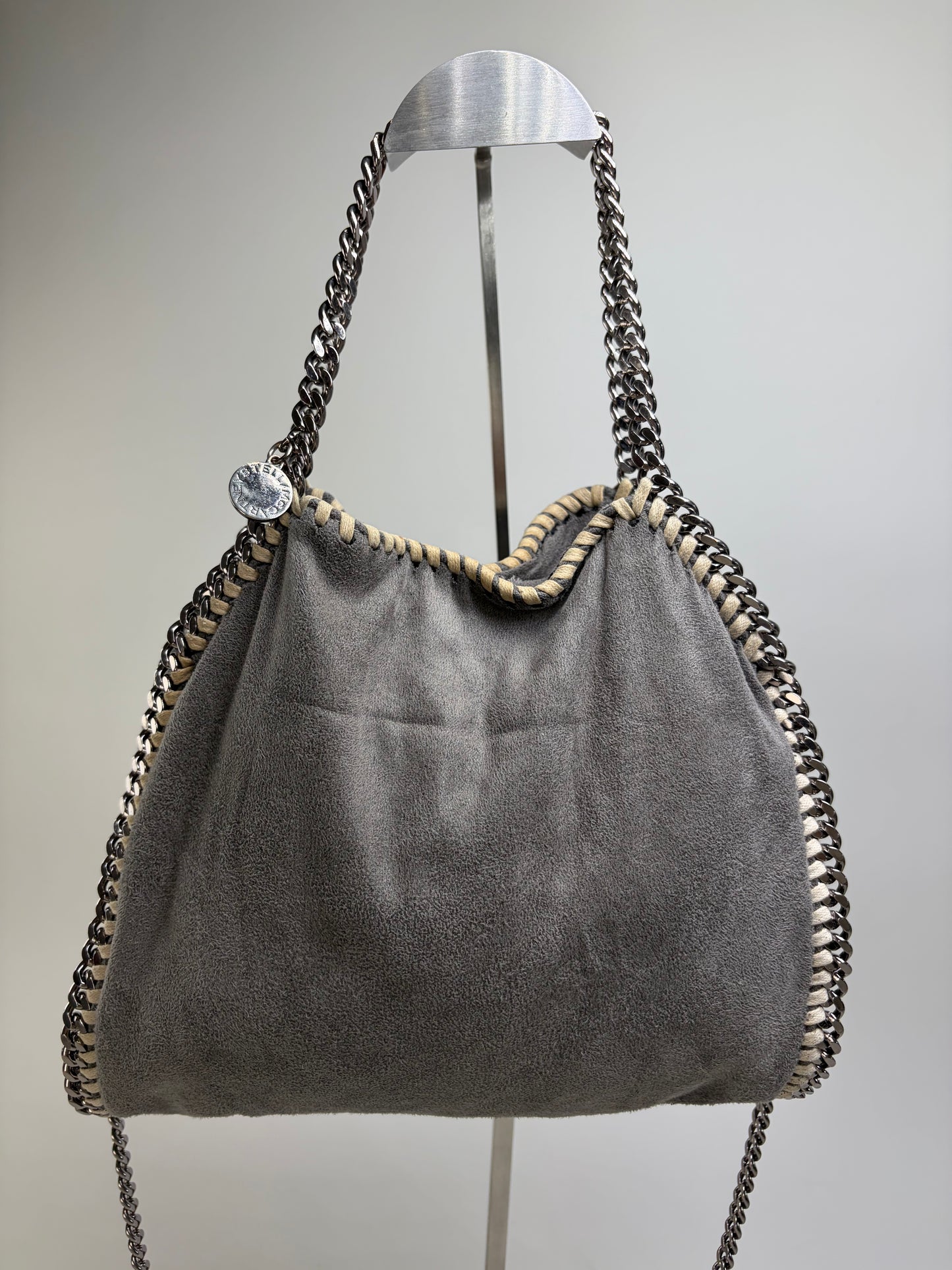 Vintage Stella Mc Cartney Chain-Trim Hobo Bag Grey Beige