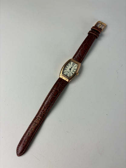 Vintage Givenchy Leather Strap Watch White Brown Gold
