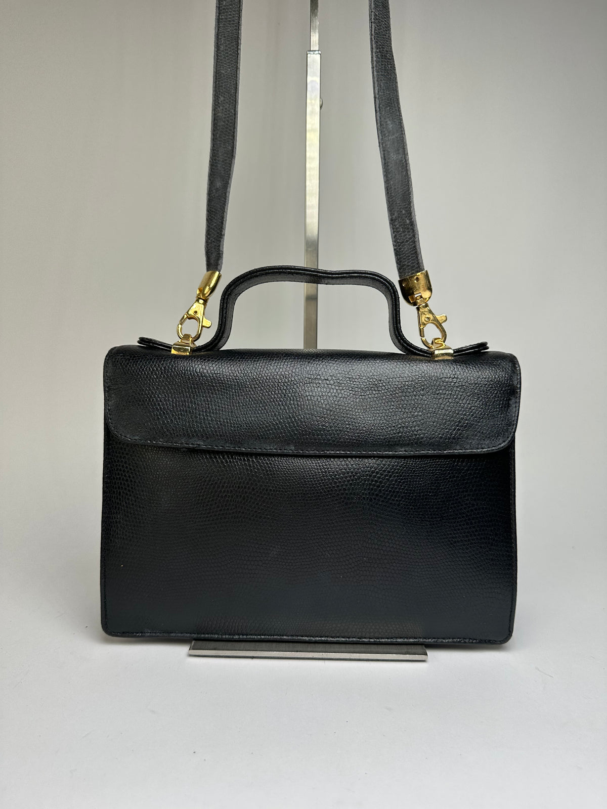 Vintage Givenchy 4G Logo Pebbled Leather Top-Handle Bag c. Late 1970s Black