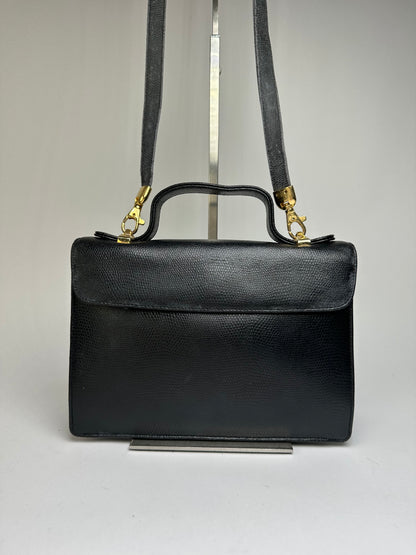 Vintage Givenchy 4G Logo Pebbled Leather Top-Handle Bag c. Late 1970s Black