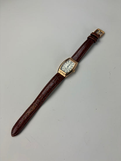 Vintage Givenchy Leather Strap Watch White Brown Gold