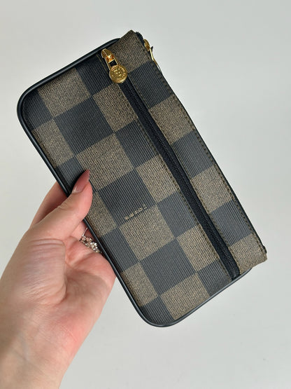 Porte-carte d'identité vintage Fendi en cuir noir marron