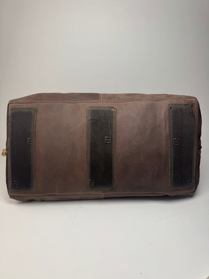 Vintage Fendi Roma Suede Leather Travel Bag Brown