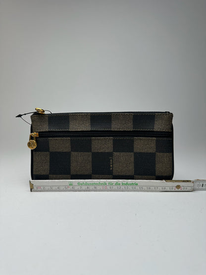 Porte-carte d'identité vintage Fendi en cuir noir marron