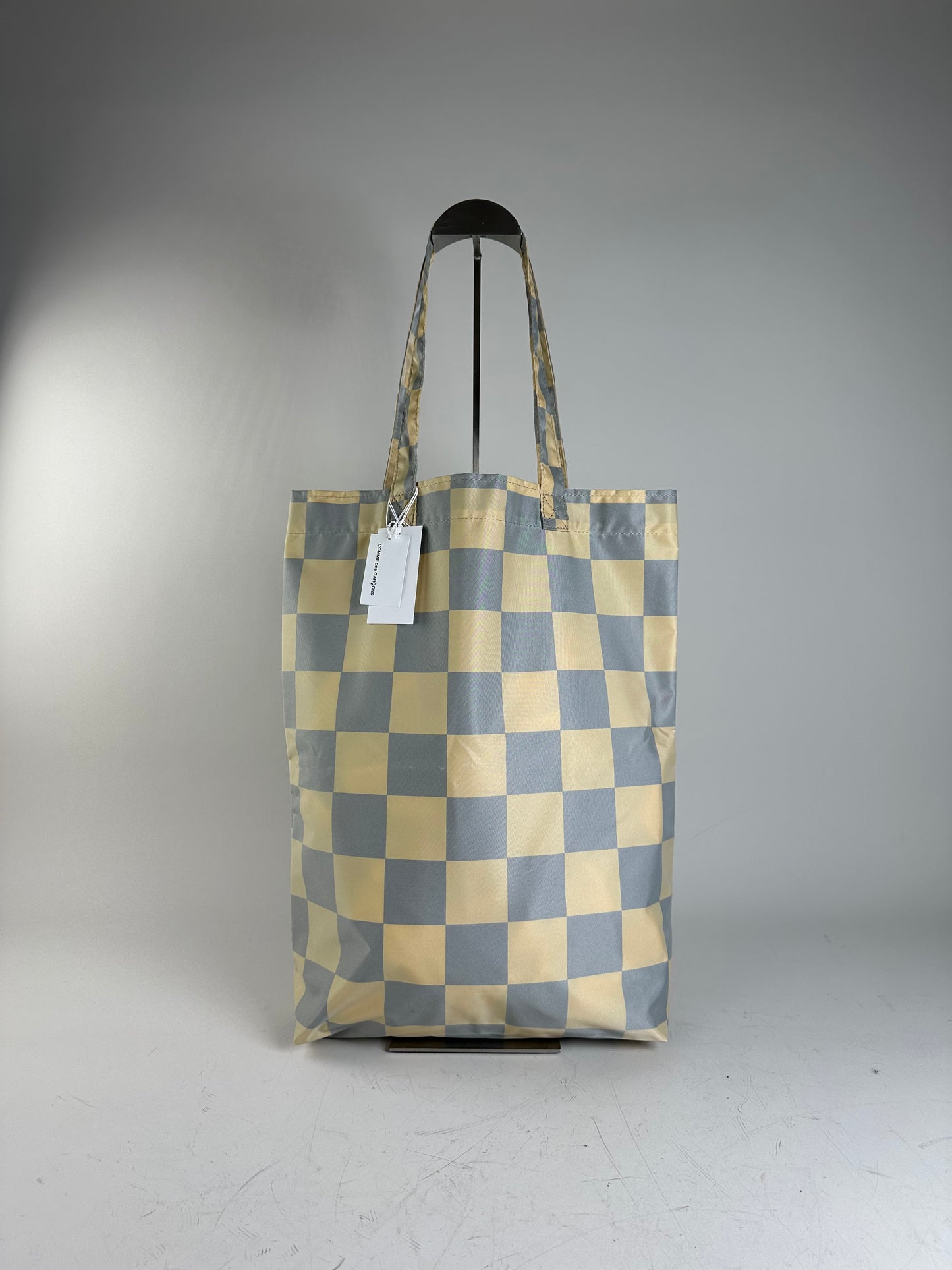 Vintage Comme des Garçons Checkerboard Nylon Tote Light Yellow Grey