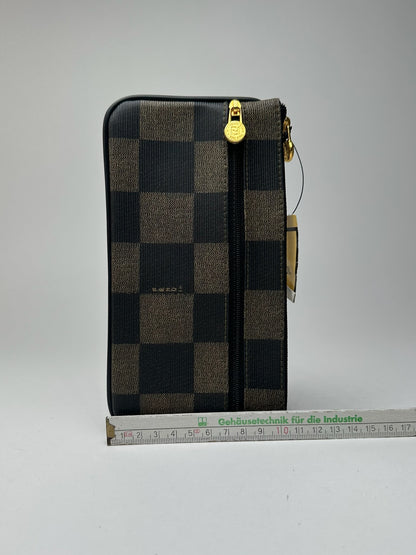 Porte-carte d'identité vintage Fendi en cuir noir marron