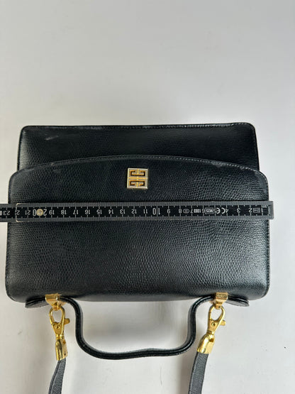 Vintage Givenchy 4G Logo Pebbled Leather Top-Handle Bag c. Late 1970s Black